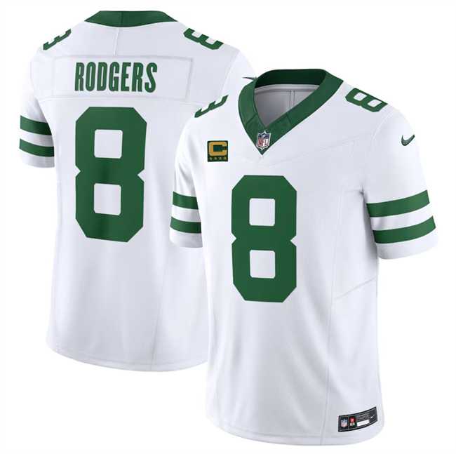 Men & Women & Youth New York Jets #8 Aaron Rodgers White 2023 F.U.S.E. With 4-Star C Patch Vapor Limited Throwback Stitched Jersey